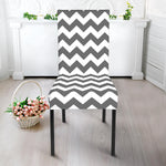 Grey And White Chevron Pattern Print Dining Chair Slipcover