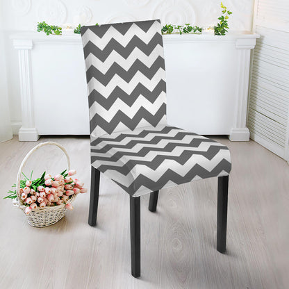 Grey And White Chevron Pattern Print Dining Chair Slipcover