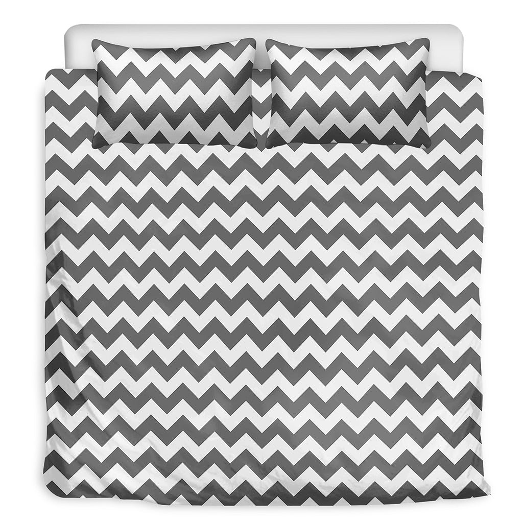 Grey And White Chevron Pattern Print Duvet Cover Bedding Set