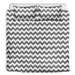 Grey And White Chevron Pattern Print Duvet Cover Bedding Set