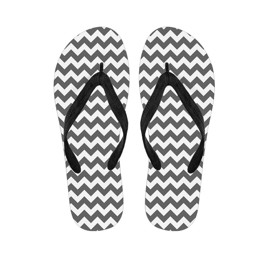 Grey And White Chevron Pattern Print Flip Flops