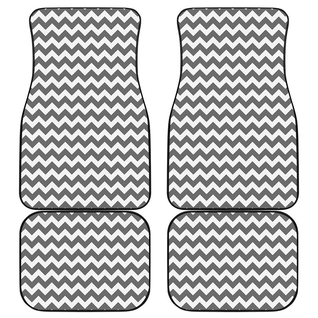 Grey And White Chevron Pattern Print Front and Back Car Floor Mats