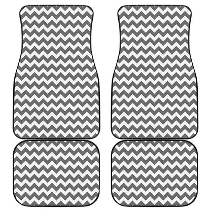Grey And White Chevron Pattern Print Front and Back Car Floor Mats