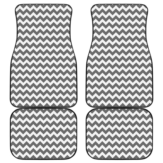 Grey And White Chevron Pattern Print Front and Back Car Floor Mats