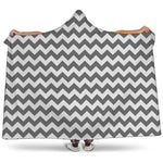 Grey And White Chevron Pattern Print Hooded Blanket