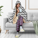 Grey And White Chevron Pattern Print Hooded Blanket