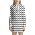Grey And White Chevron Pattern Print Pullover Hoodie Dress
