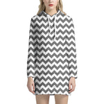 Grey And White Chevron Pattern Print Hoodie Dress