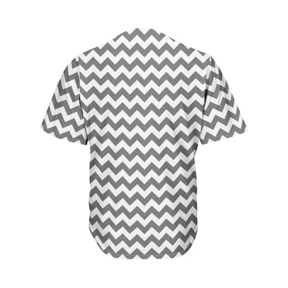 Grey And White Chevron Pattern Print Men's Baseball Jersey