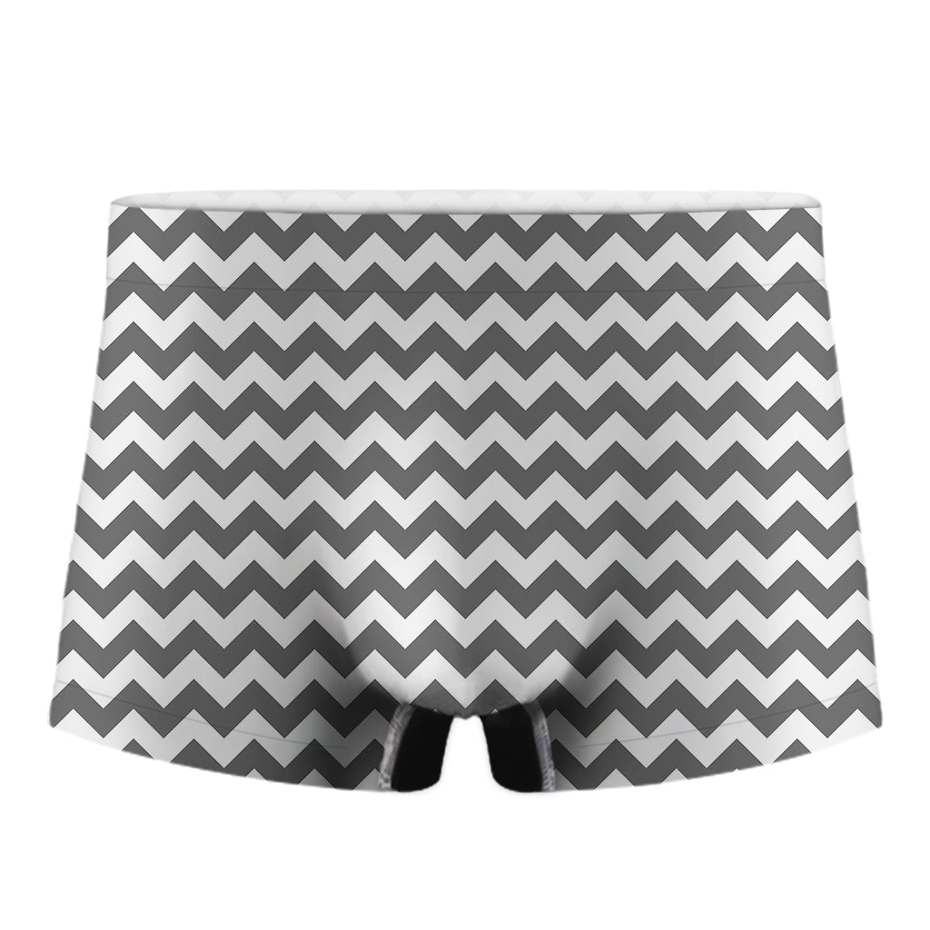 Grey And White Chevron Pattern Print Men's Boxer Briefs