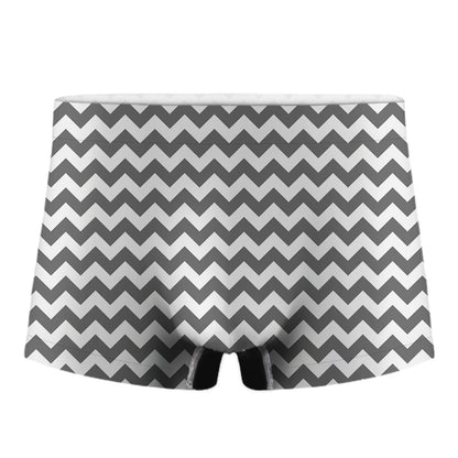 Grey And White Chevron Pattern Print Men's Boxer Briefs