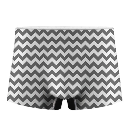 Grey And White Chevron Pattern Print Men's Boxer Briefs