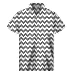 Grey And White Chevron Pattern Print Men's Short Sleeve Shirt