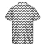 Grey And White Chevron Pattern Print Men's Short Sleeve Shirt