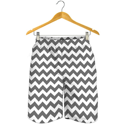 Grey And White Chevron Pattern Print Men's Shorts