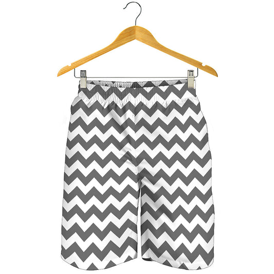 Grey And White Chevron Pattern Print Men's Shorts