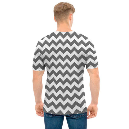 Grey And White Chevron Pattern Print Men's T-Shirt
