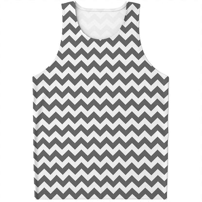 Grey And White Chevron Pattern Print Men's Tank Top
