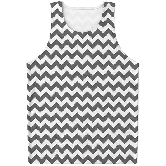 Grey And White Chevron Pattern Print Men's Tank Top