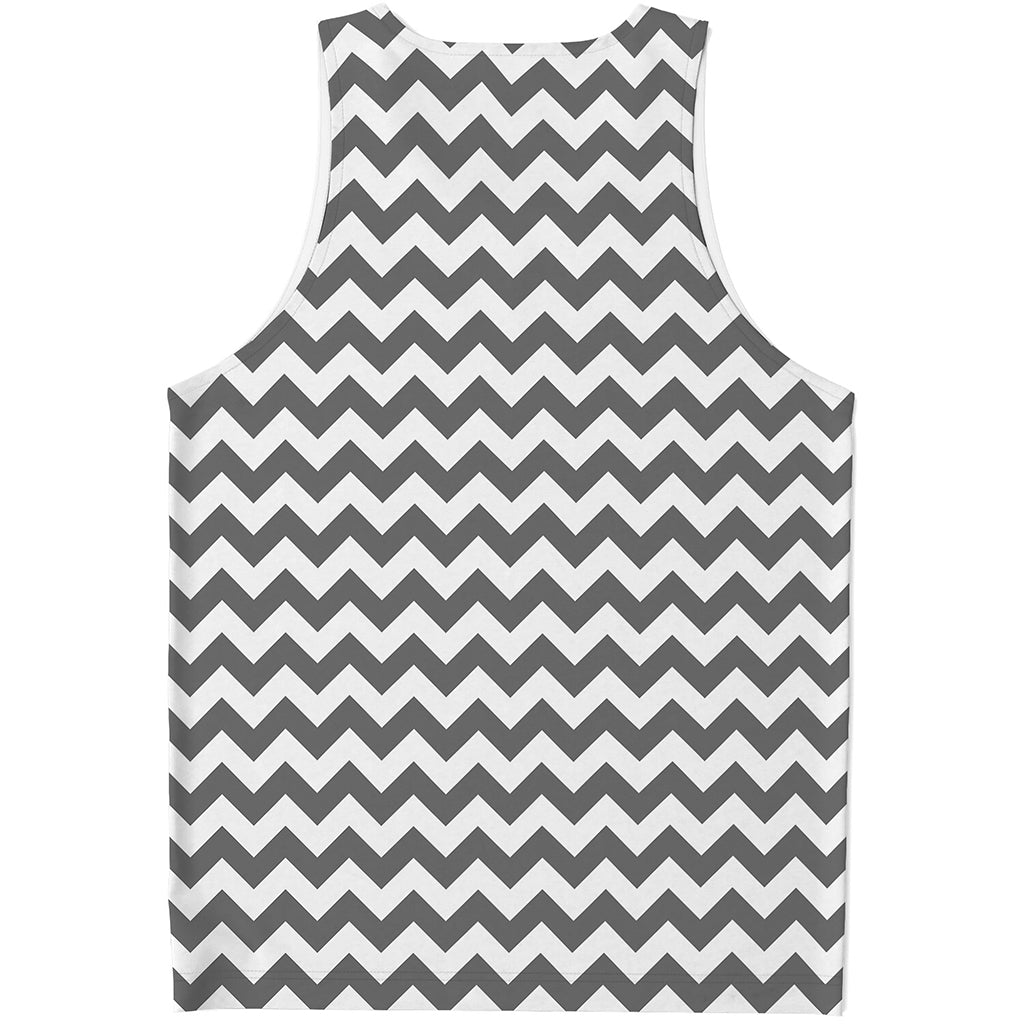 Grey And White Chevron Pattern Print Men's Tank Top