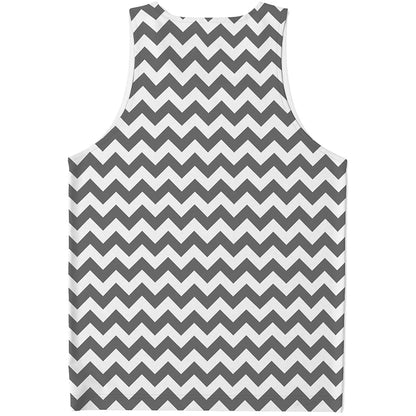Grey And White Chevron Pattern Print Men's Tank Top