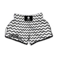 Grey And White Chevron Pattern Print Muay Thai Boxing Shorts