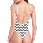 Grey And White Chevron Pattern Print One Piece High Cut Swimsuit
