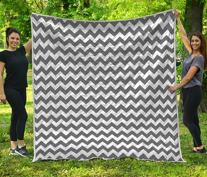 Grey And White Chevron Pattern Print Quilt