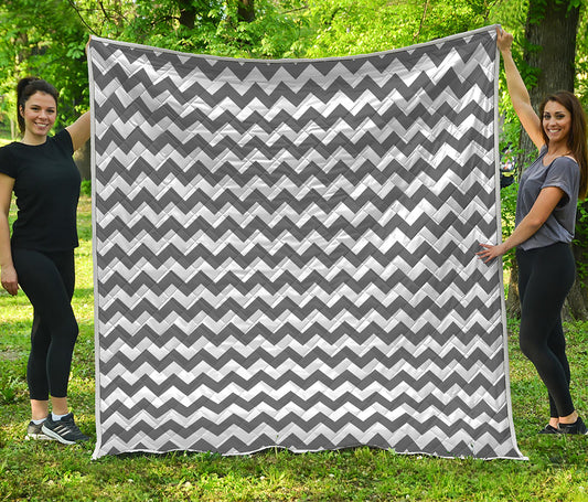 Grey And White Chevron Pattern Print Quilt