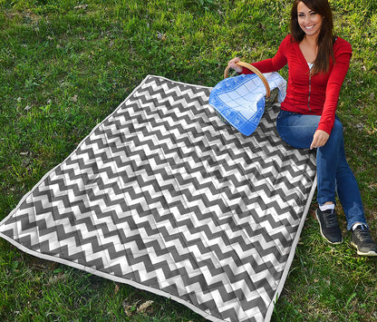 Grey And White Chevron Pattern Print Quilt