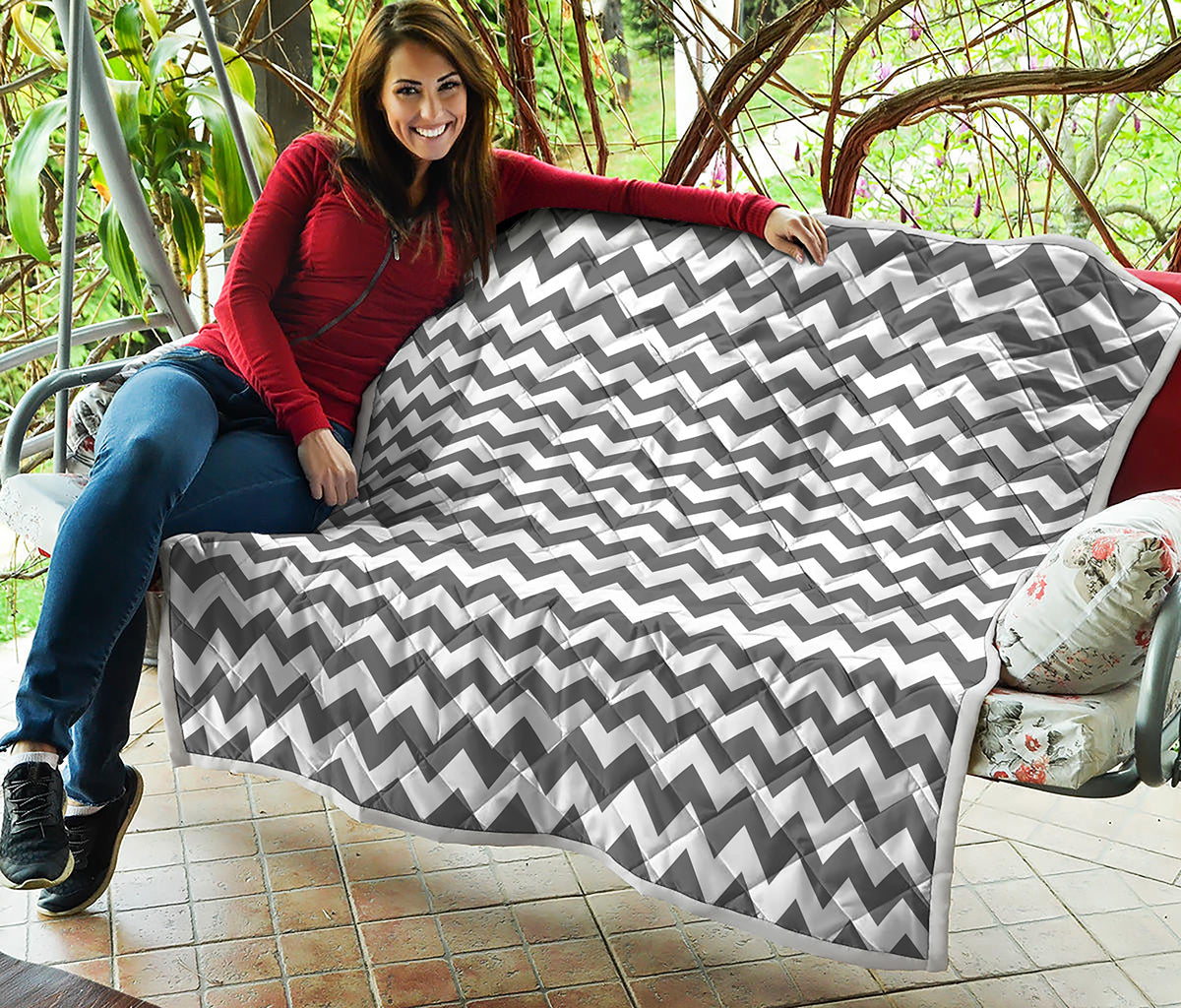 Grey And White Chevron Pattern Print Quilt