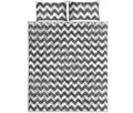 Grey And White Chevron Pattern Print Quilt Bed Set