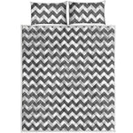 Grey And White Chevron Pattern Print Quilt Bed Set