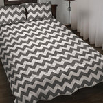 Grey And White Chevron Pattern Print Quilt Bed Set