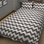 Grey And White Chevron Pattern Print Quilt Bed Set