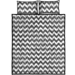 Grey And White Chevron Pattern Print Quilt Bed Set