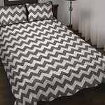Grey And White Chevron Pattern Print Quilt Bed Set