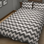 Grey And White Chevron Pattern Print Quilt Bed Set
