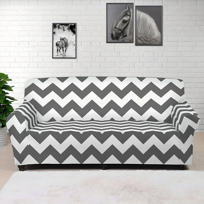 Grey And White Chevron Pattern Print Sofa Cover