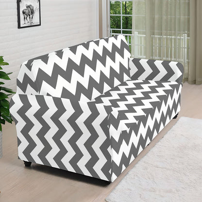 Grey And White Chevron Pattern Print Sofa Cover