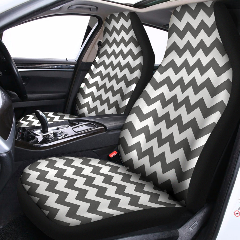 Grey And White Chevron Pattern Print Universal Fit Car Seat Covers