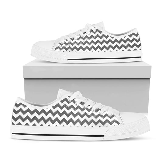 Grey And White Chevron Pattern Print White Low Top Shoes