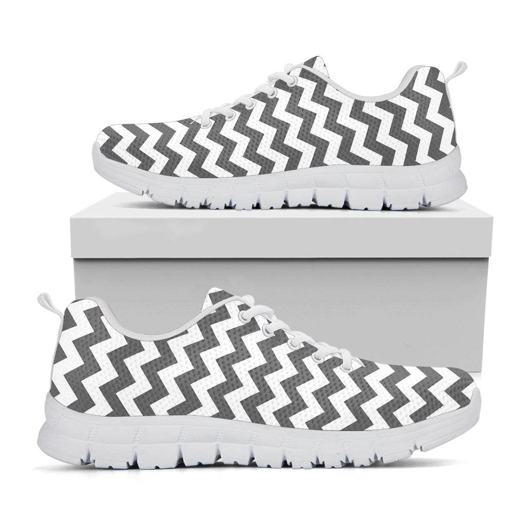 Grey And White Chevron Pattern Print White Sneakers