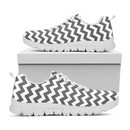 Grey And White Chevron Pattern Print White Sneakers