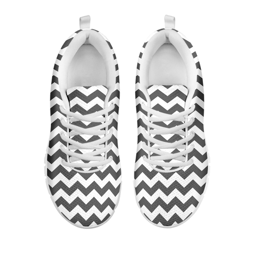 Grey And White Chevron Pattern Print White Sneakers