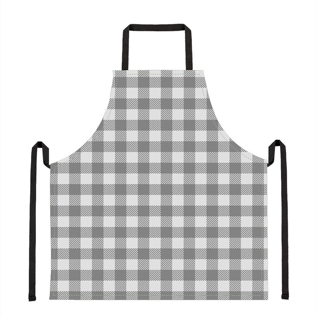 Grey And White Gingham Pattern Print Apron
