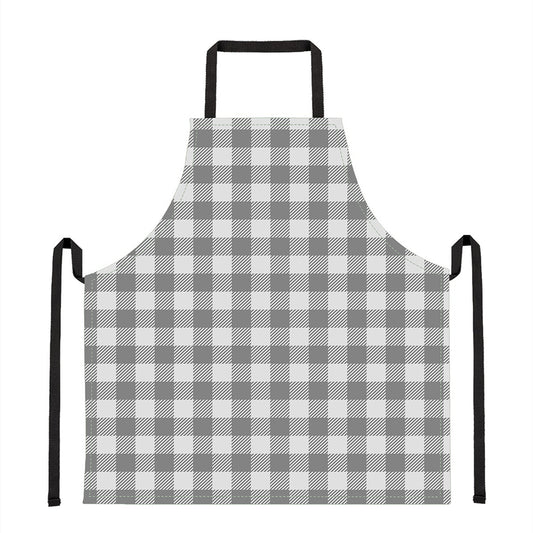 Grey And White Gingham Pattern Print Apron
