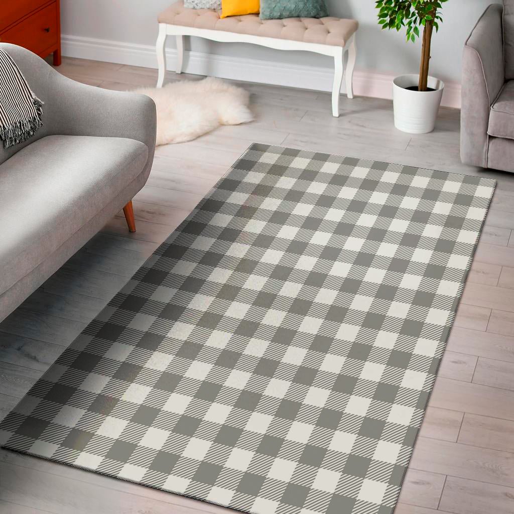 Grey And White Gingham Pattern Print Area Rug