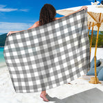 Grey And White Gingham Pattern Print Beach Sarong Wrap