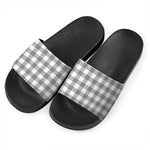 Grey And White Gingham Pattern Print Black Slide Sandals